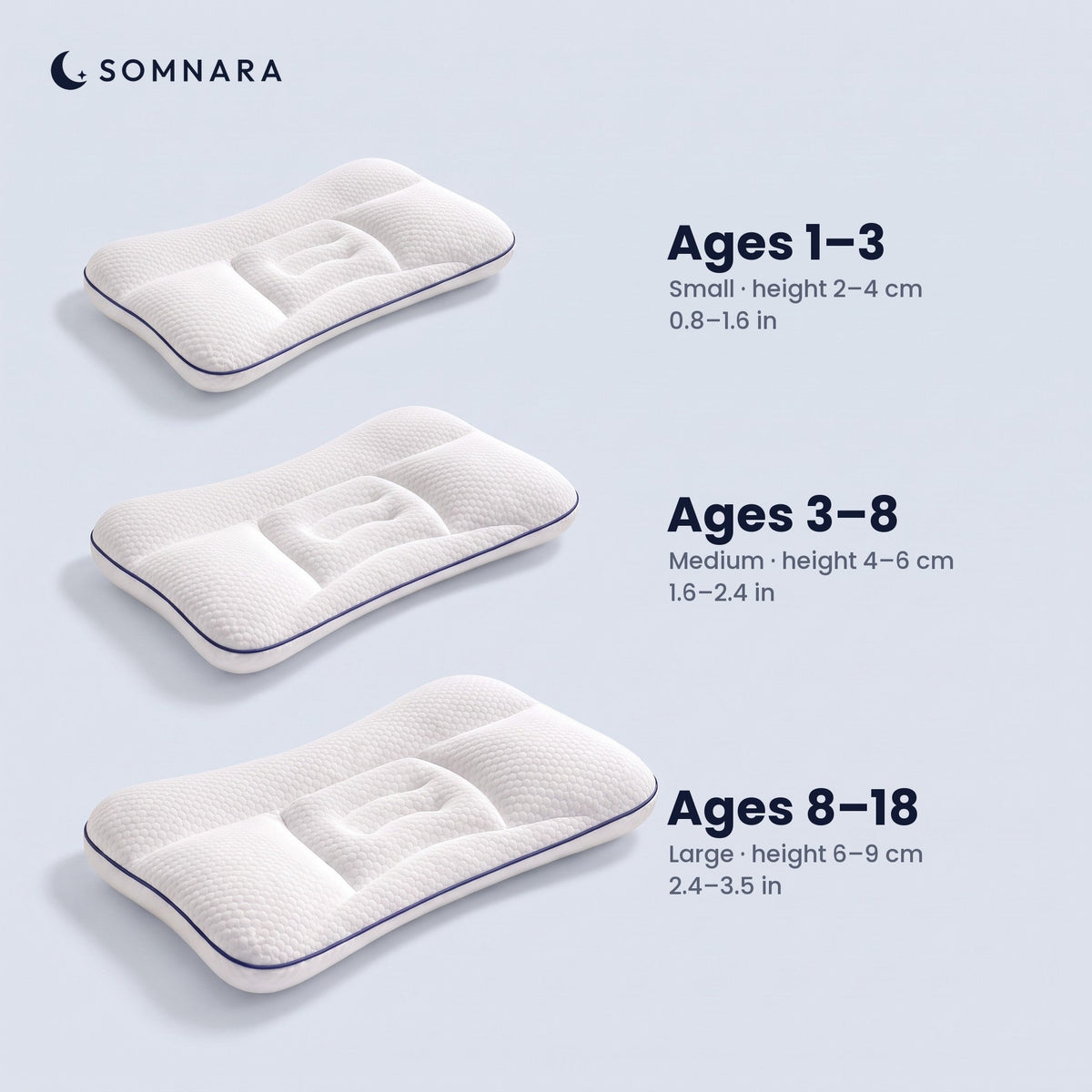 Nimbo™ sizes: ages 1–3 small, ages 3–8 medium, ages 8–18 large