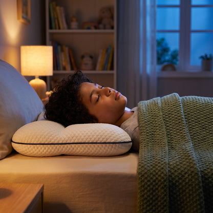 Child sleeping peacefully on the Nimbo™ pillow in the evening