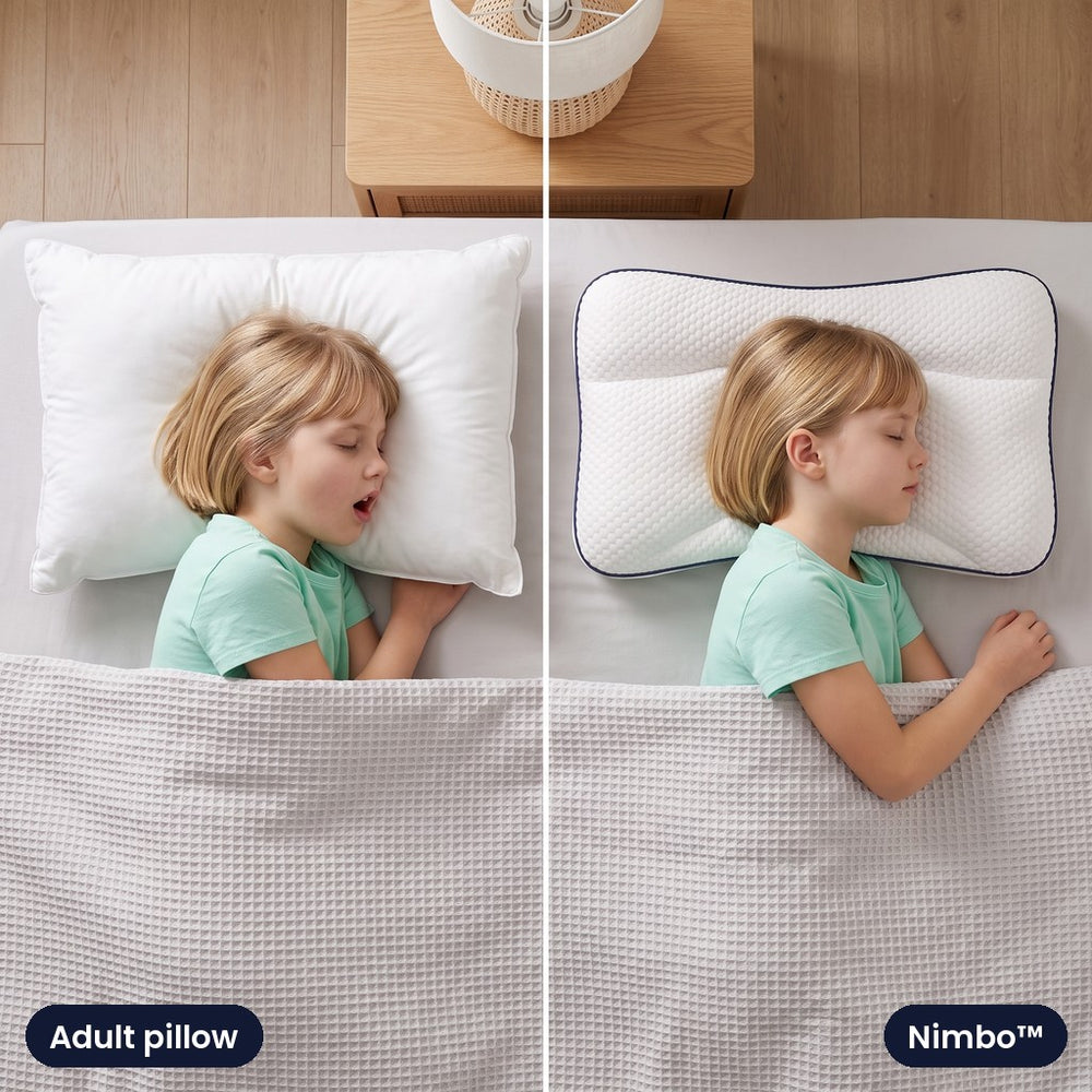 Left: a grown-up pillow, mouth open. Right: Nimbo, mouth closed
