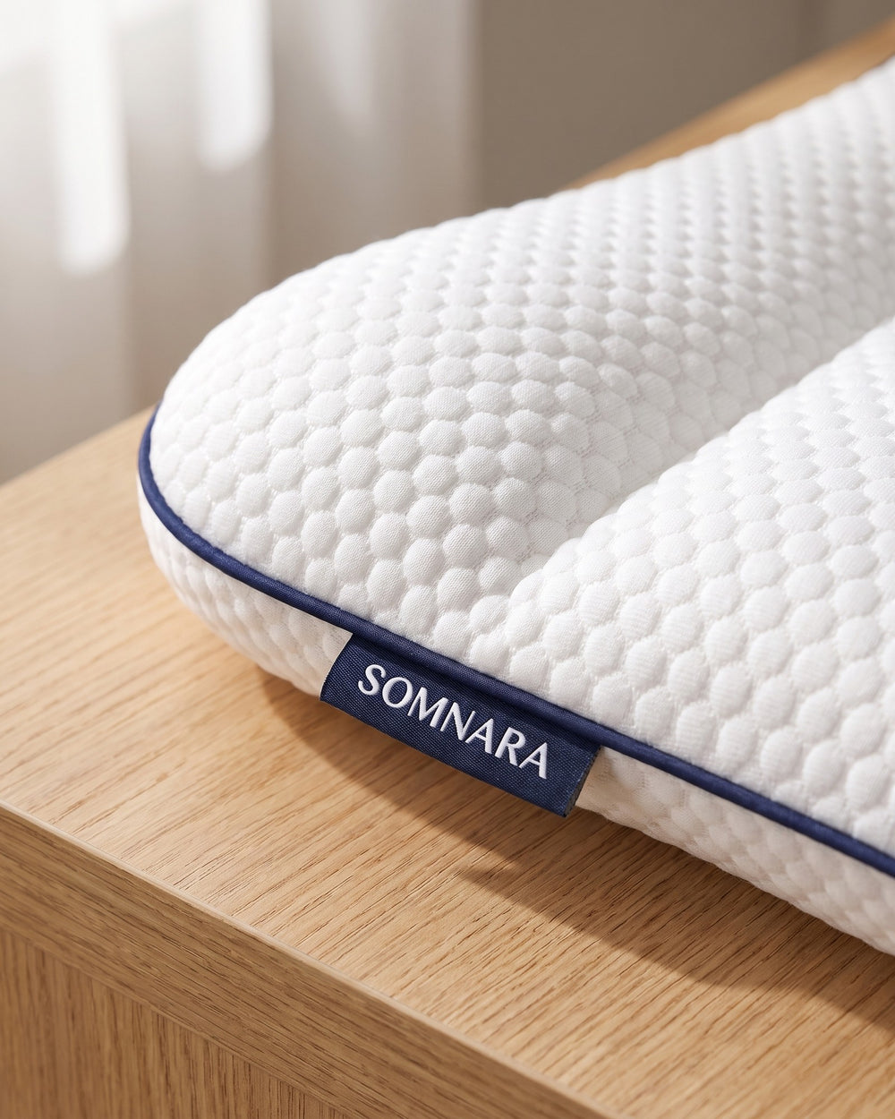 Nimbo's soft honeycomb-knit cover with navy piping